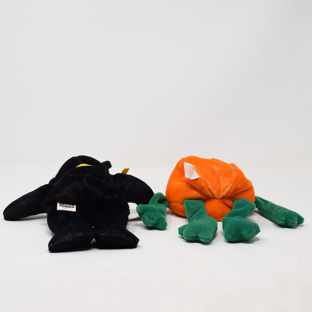 2 Ty 2001 Haunt 1998 Pumkin Beanie Baby Halloween Bear Pumpkin Stuffed Animal - Picture 8 of 16